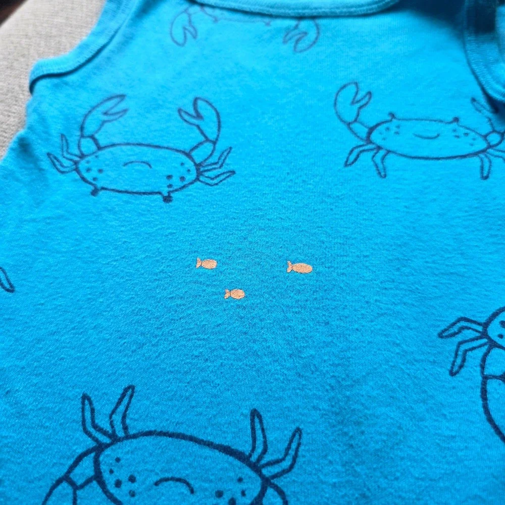 Baby Boys 12M Bodysuit Lot 2 Blue Crab Sleeveless Brown Mama Dada Snaps Carter's